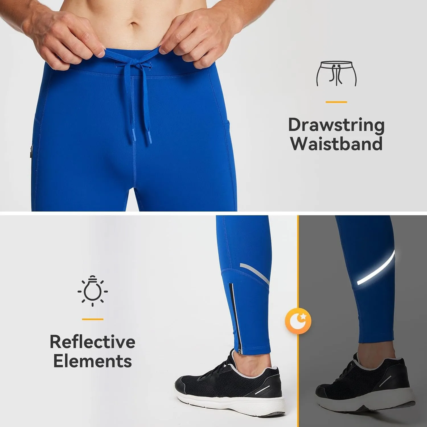 baleaf Men's Winter Running Tights Thermal Cycling Pants Water Resistant Pockets Zipper Legs Cold Weather