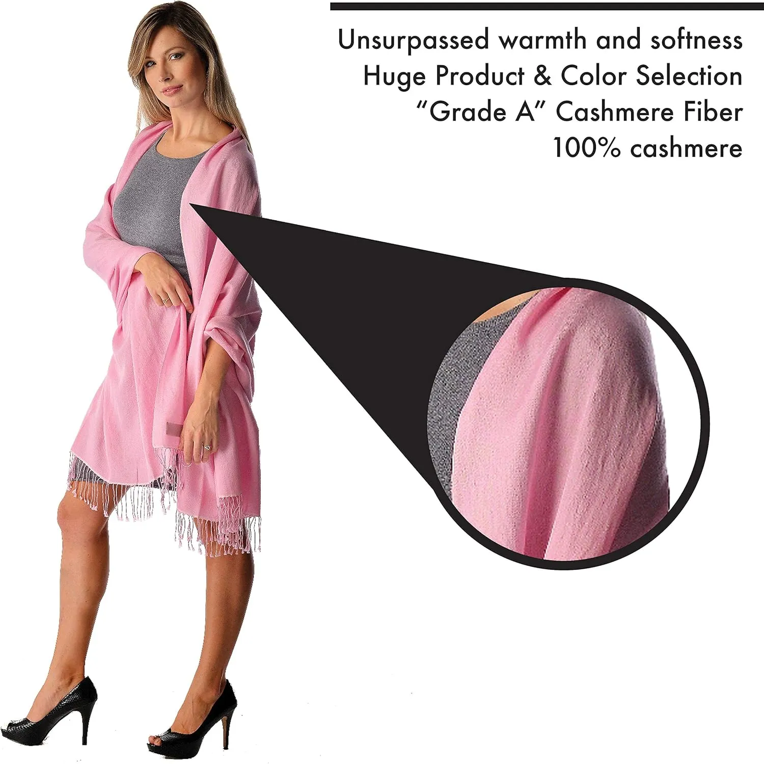 Cashmere Boutique 70% Cashmere and 30% Silk Pashmina Shawls for Women - Luxury Lightweight, Soft and Warm - 36" x 80"