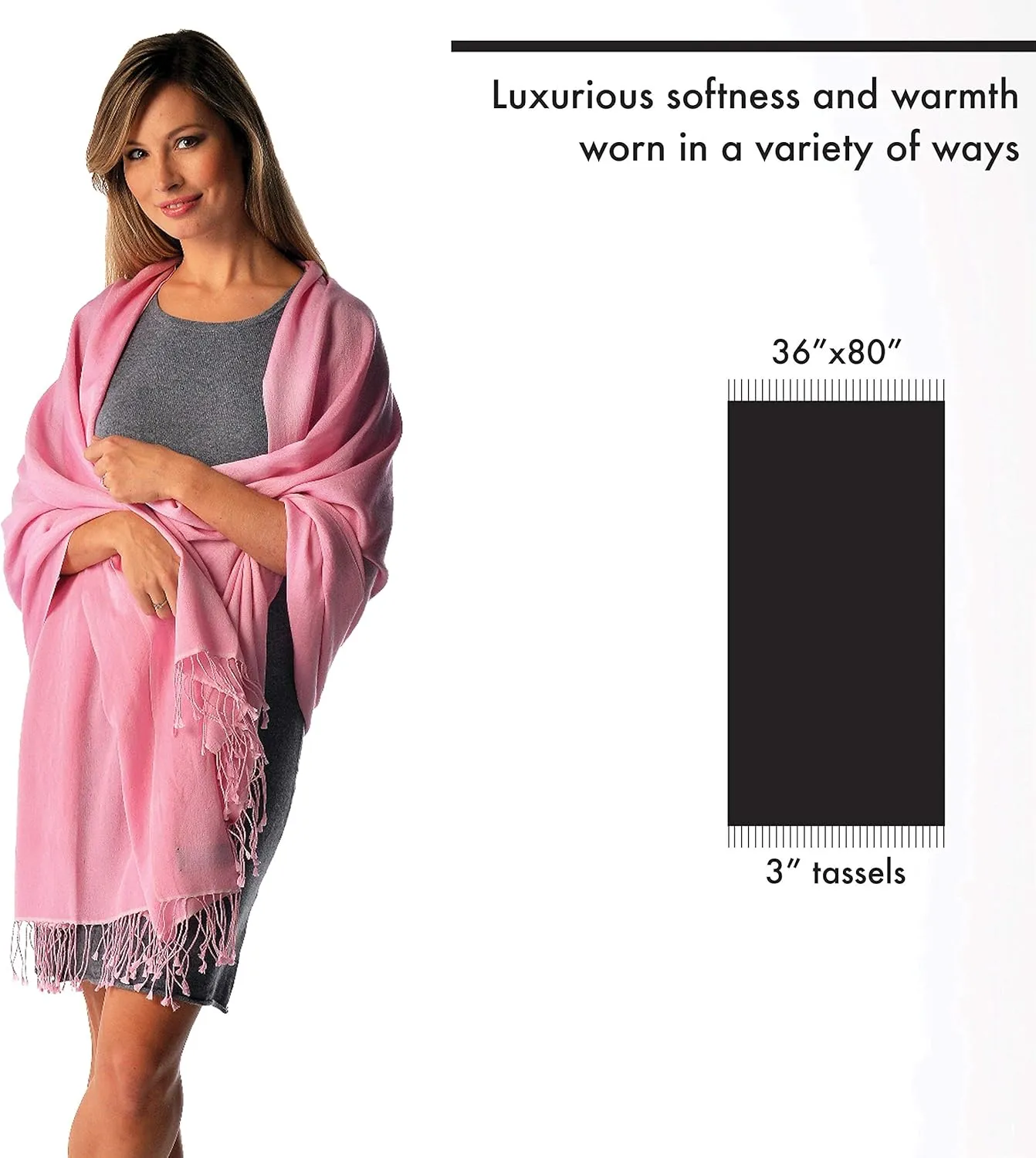 Cashmere Boutique 70% Cashmere and 30% Silk Pashmina Shawls for Women - Luxury Lightweight, Soft and Warm - 36" x 80"