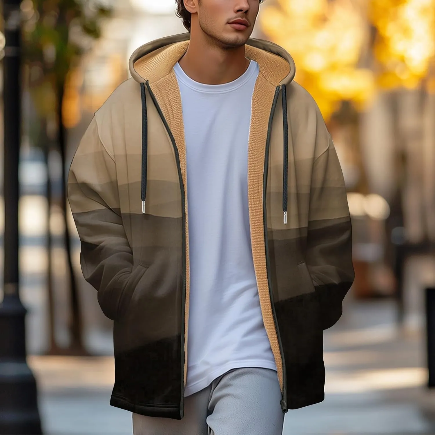 Mens Winter Jackets For Vintage Hoodies Padded Fashion Zip Up Long Sleeve Graphic Thickened Workout Cotton Coats
