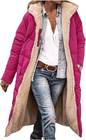 Winter Coats for Women 2024 Thick Fur Lined Long Puffer Jacket Hooded Down Parka Jacket Warm Sherpa Fleece Outerwear