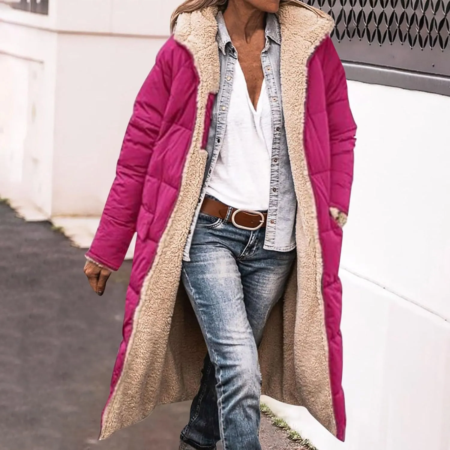 Winter Coats for Women 2024 Thick Fur Lined Long Puffer Jacket Hooded Down Parka Jacket Warm Sherpa Fleece Outerwear