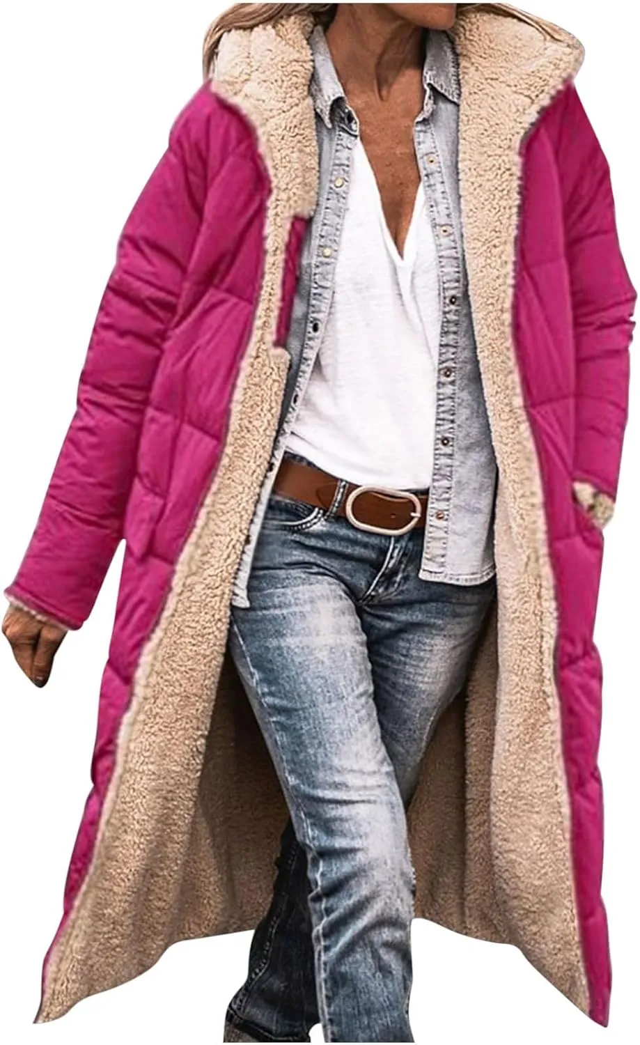 Winter Coats for Women 2024 Thick Fur Lined Long Puffer Jacket Hooded Down Parka Jacket Warm Sherpa Fleece Outerwear