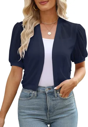 Women Summer Open Front Sheer Short Sleeve Ruffle Cropped Chiffon Capes Bolero Shrug Cardigan