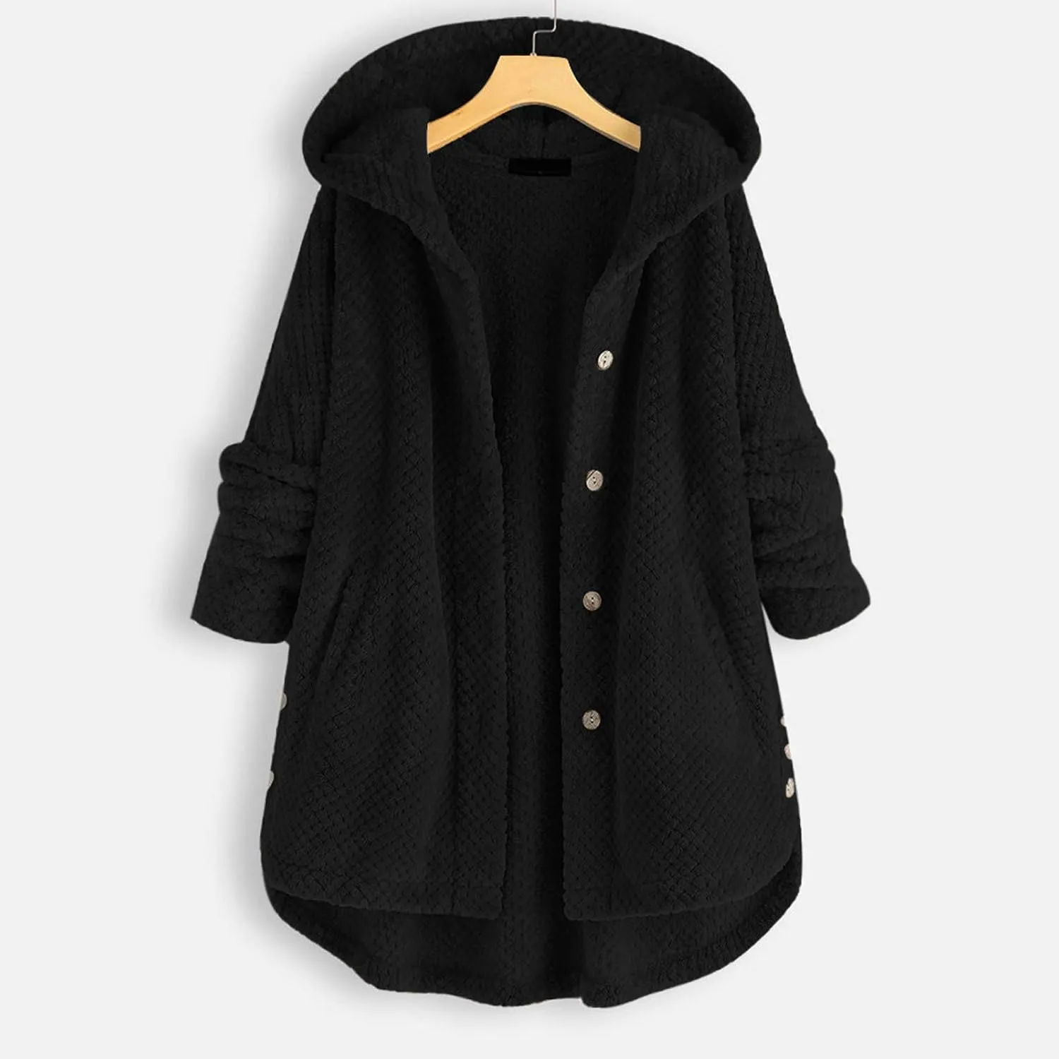 Womens Sherpa Hoodie Long Sleeve Teddy Bear Jacket Button Fluffy Pullover Fleece Faux Fur Cardigan Coats for Ladies