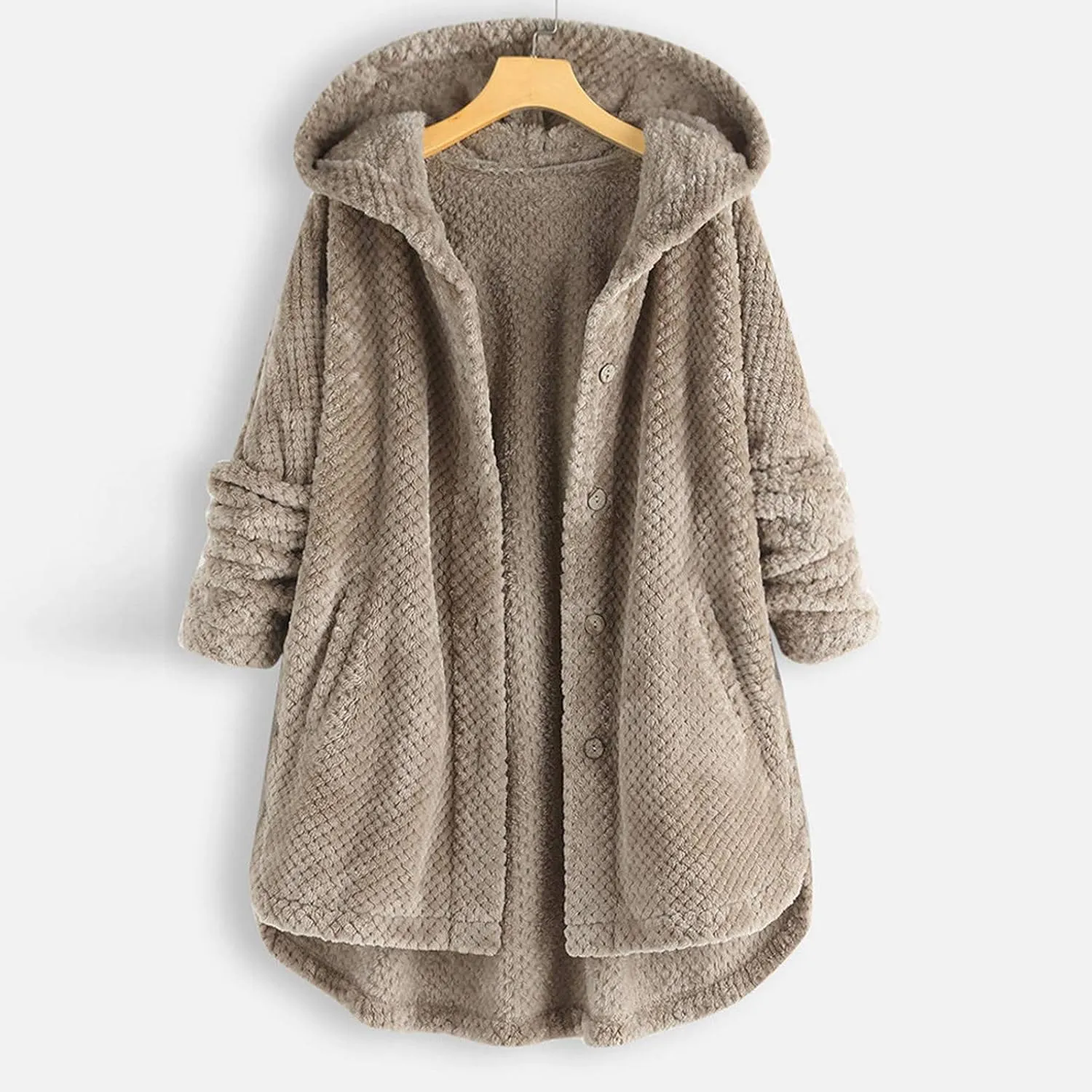Womens Sherpa Hoodie Long Sleeve Teddy Bear Jacket Button Fluffy Pullover Fleece Faux Fur Cardigan Coats for Ladies